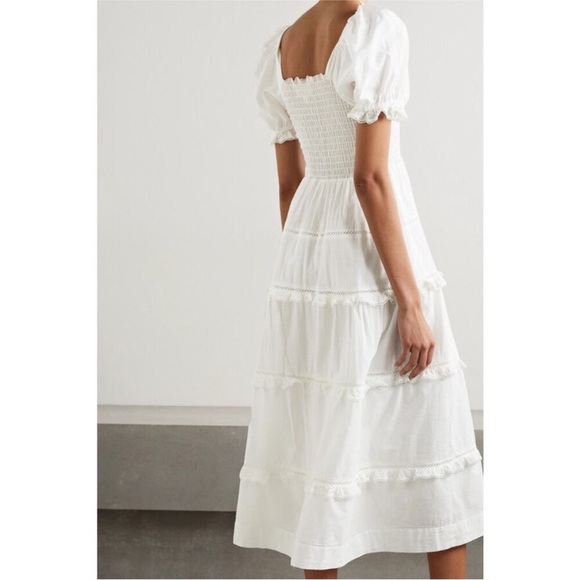 The Great The Savanna Shirred Tiered Cotton-voile Midi Dress - White size 0/XS - Picture 6 of 10